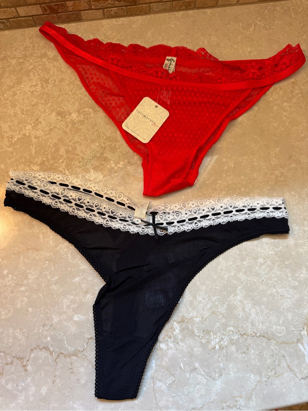 Free People Women's Lace-Trim Bikini & Thong Set - Red and Black